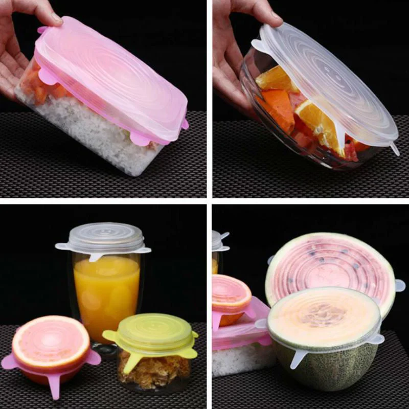 4_12-18pcs-Silicone-Lid-Stretch-Lids-Universal-Silicone-Bowl-Pot-Lid-Silicone-Cover-Pan-Cooking-Food_1-960917 Pack of 6 Silicone Stretch Lids Cover - Image 1