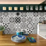 12Pcs Black & White Peel & Stick Tile Decals