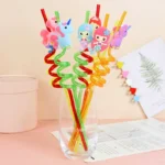 4 Pcs Colorful Cartoon Art Drinking Plastic Fruit Straws(Random Design) - Image 2