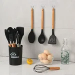 12 Pcs Silicone Wooden Handle Kitchen Cooking Utensil Set - Image 2