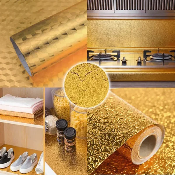 (60x200cm) Gold Foil Sheet Kitchen Self-Adhesive