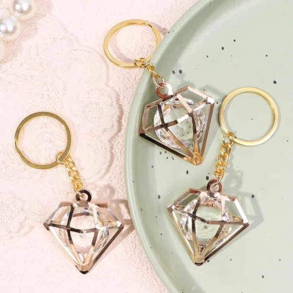 1 Pcs Rhinestone Decor Diamond Shaped Keychain